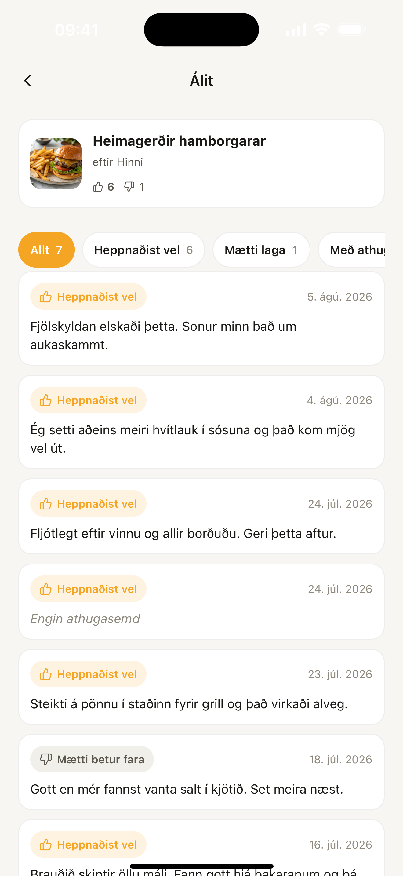 Álit á uppskrift